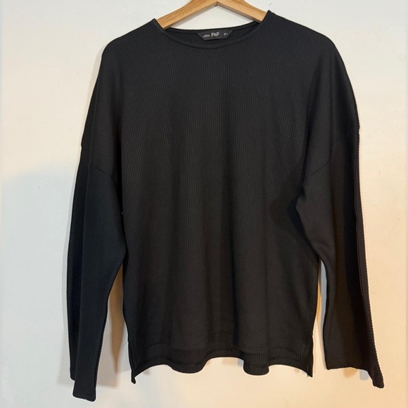 F&F Ribbed Long Sleeve Black Top – Size S - Picture 2 of 8